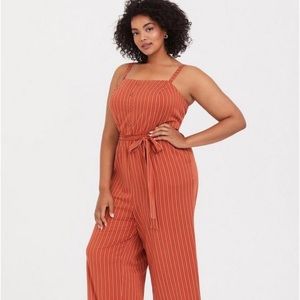 Torrid Rust Orange Stripe Challis Wide Leg Jumpsuit Sz 3